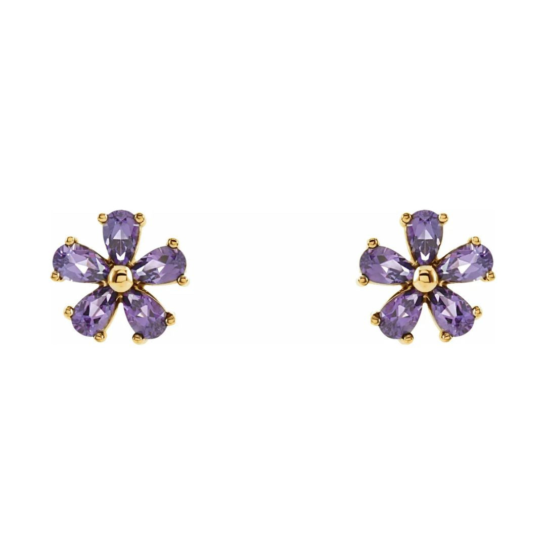 14K Gold Natural Amethyst Earrings