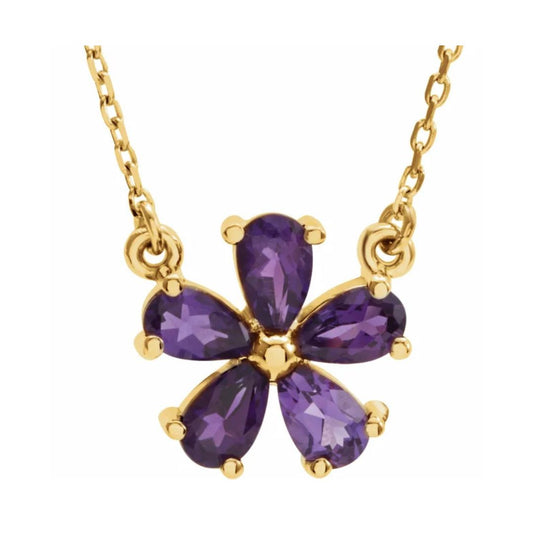 14K Gold Natural Amethyst Flower Necklace