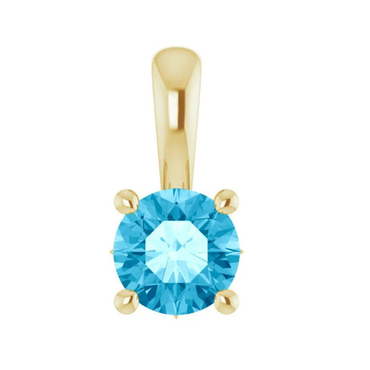 14K Gold Natural Aquamarine Round 4-Prong Pendant