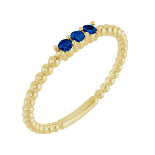 14K Gold Natural Blue Sapphire Beaded Ring