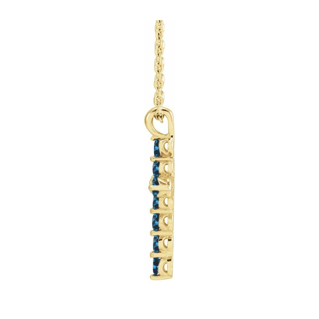 14K Gold Natural Blue Zircon Cross Pendant