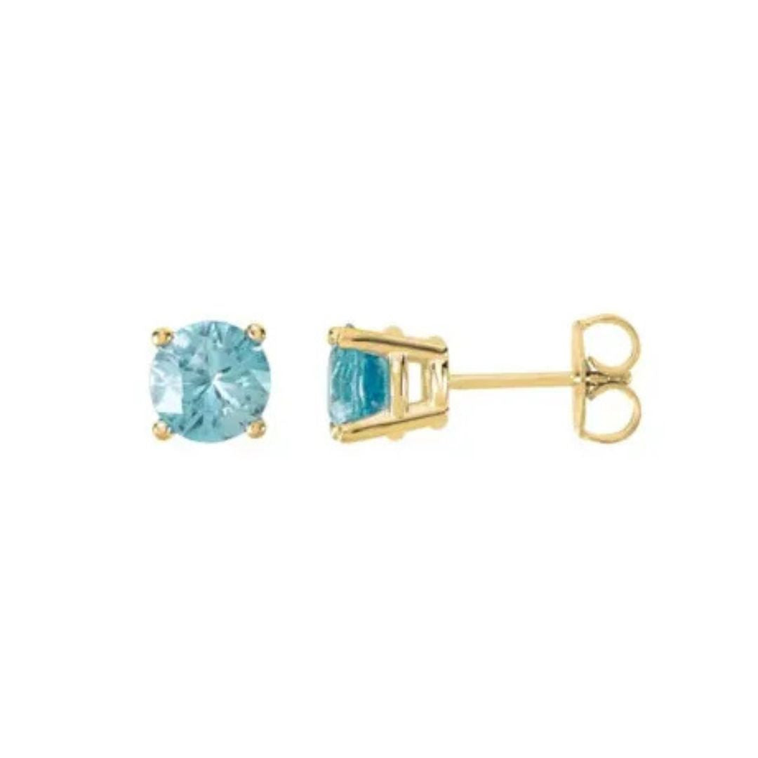 14K Gold Natural Blue Zircon Earrings