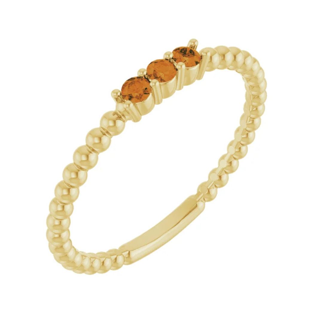 14K Gold Natural Citrine Beaded Ring