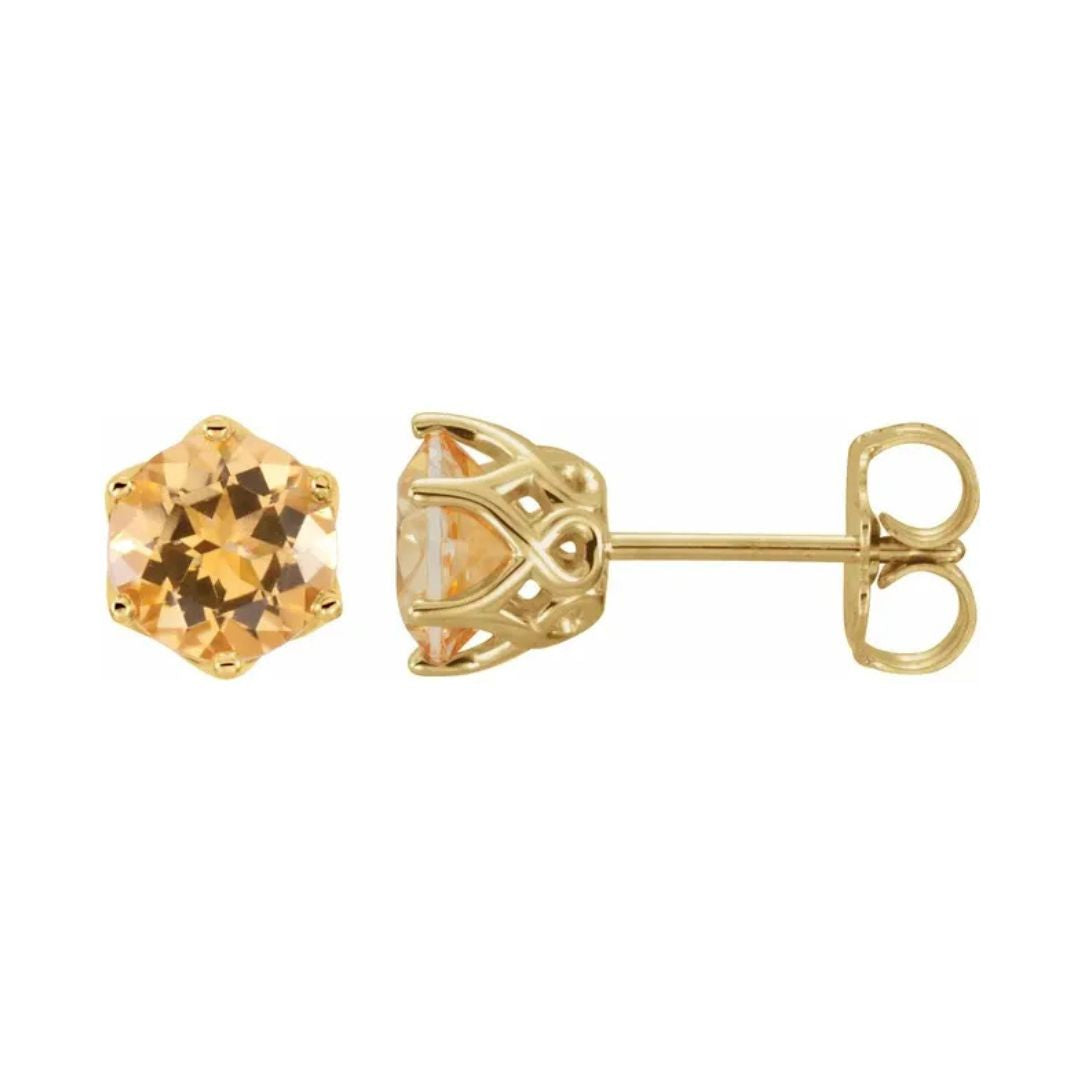 14K Gold Natural Citrine Stud Earrings