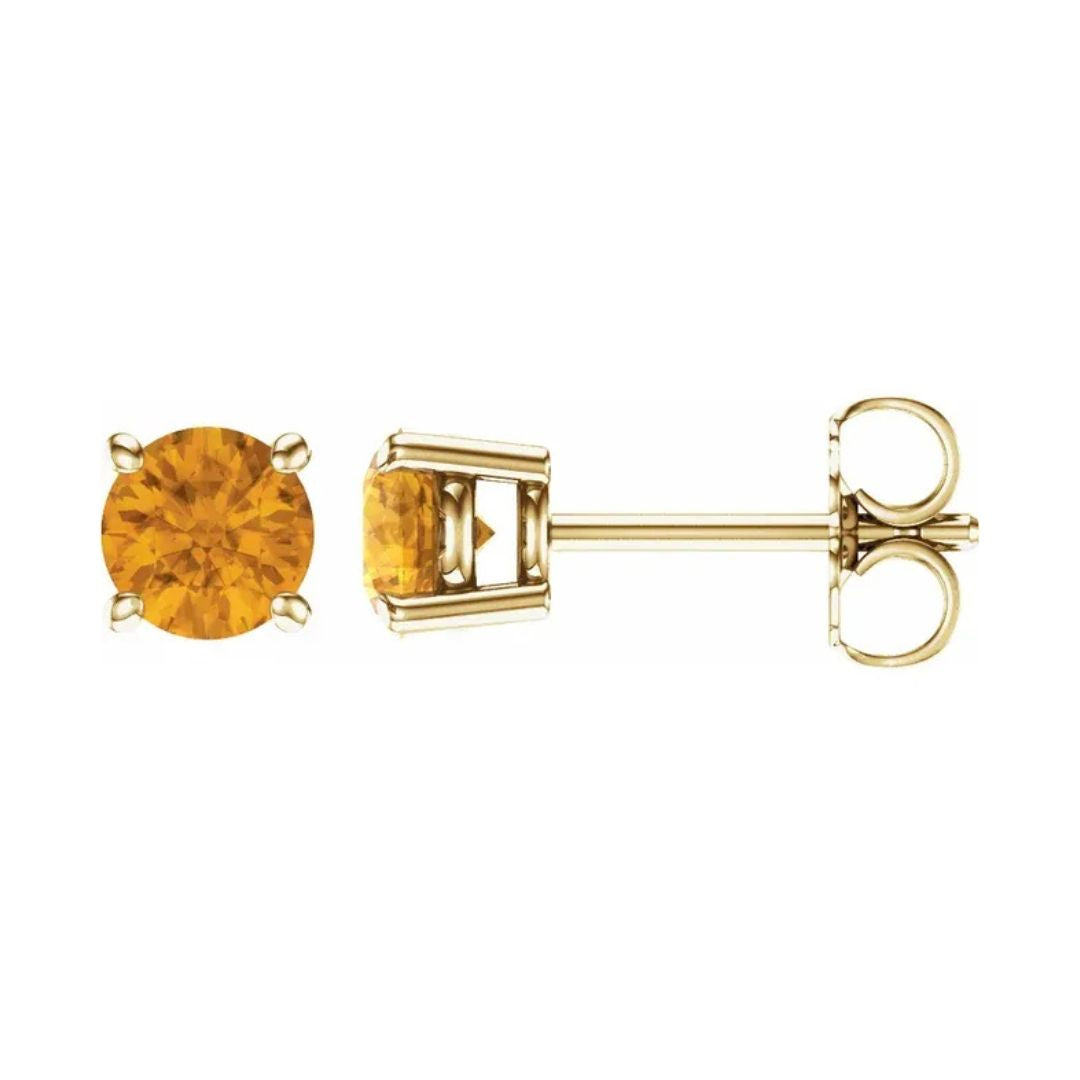 14K Gold Natural Citrine Stud Earrings