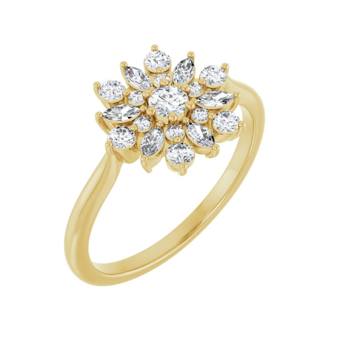 14K Gold Natural Diamond Vintage-Inspired Ring