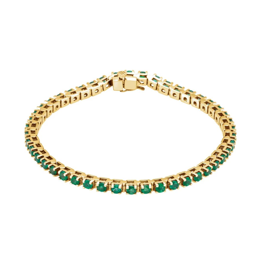 14K Gold Natural Emerald Line Bracelet