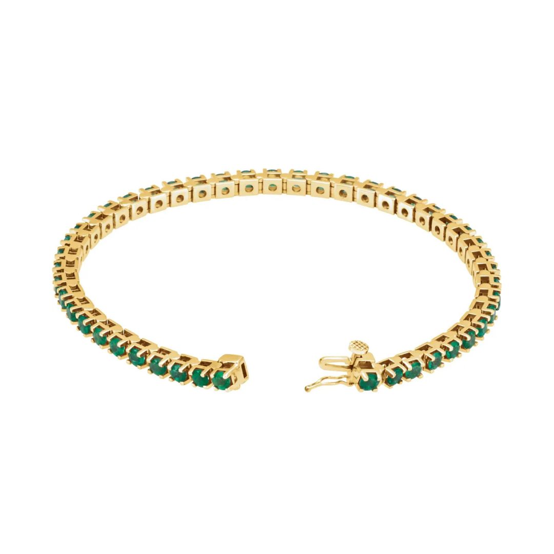 14K Gold Natural Emerald Line Bracelet