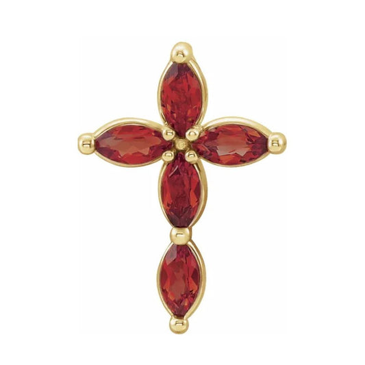 14K Gold Natural Mozambique Garnet Cross Necklace