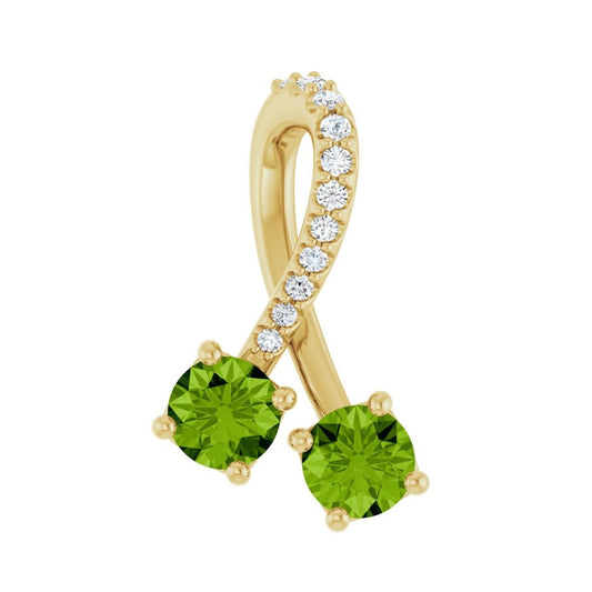 14K Gold Natural Peridot & Natural Diamond Pendant