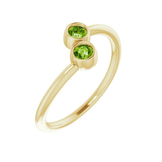 14K Gold Natural Peridot Two-Stone Ring