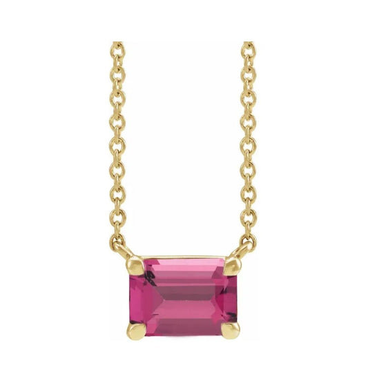 14K Gold Natural Pink Tourmaline Necklace