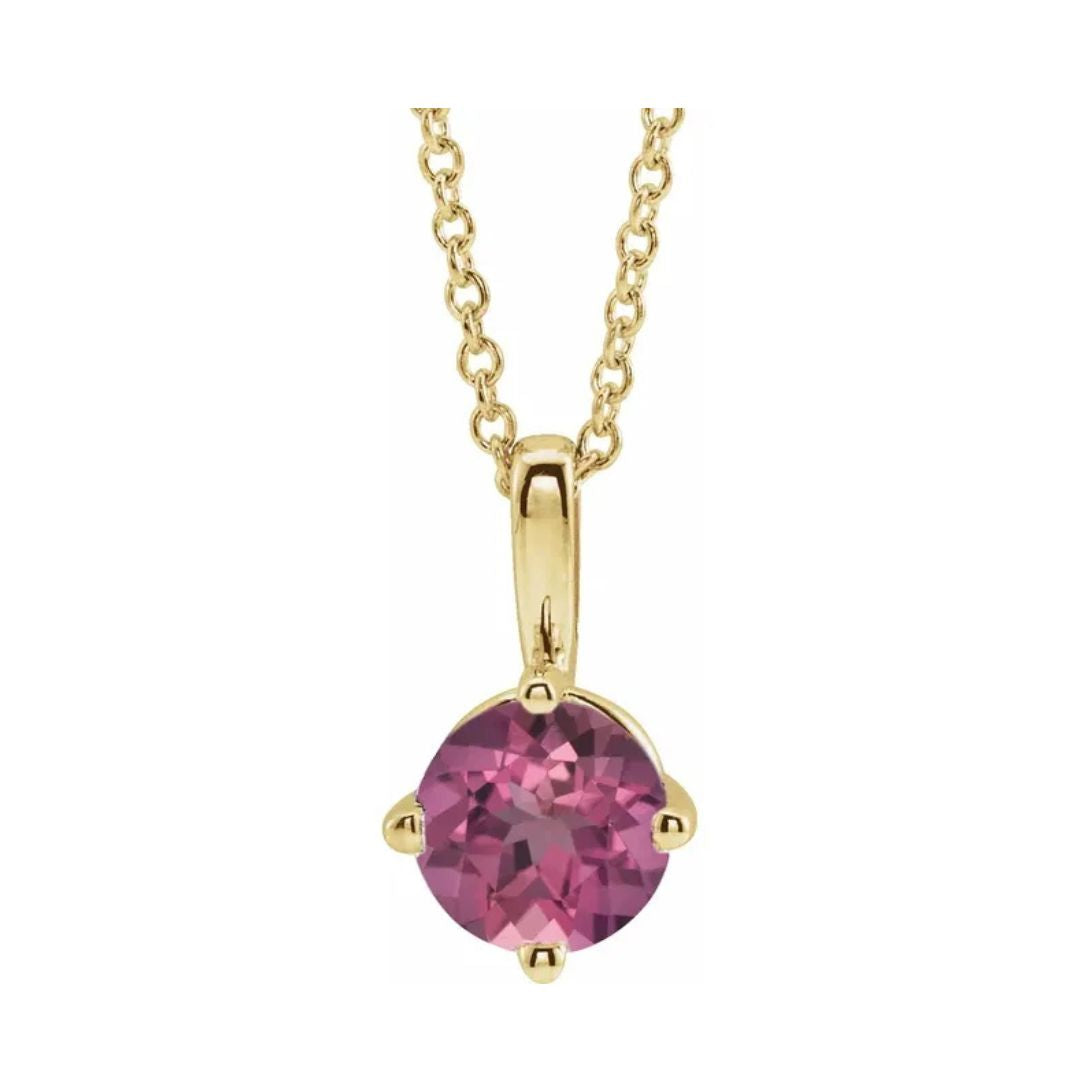 14K Gold Natural Pink Tourmaline Necklace