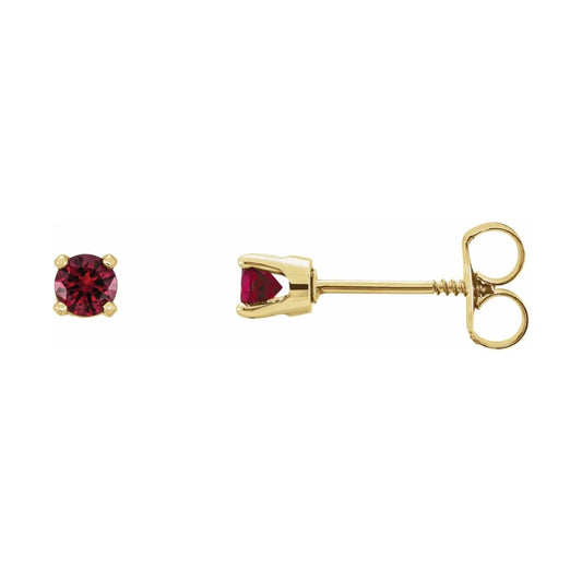 14K Gold Natural Ruby Youth Earrings