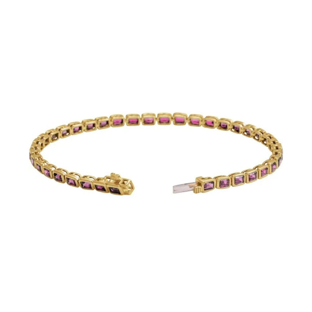 14K Solid Gold Natural Pink Tourmaline Box Clasp Line Bracelet