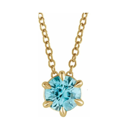 14K Yellow Natural Blue Zircon Solitaire Necklace/Pendant