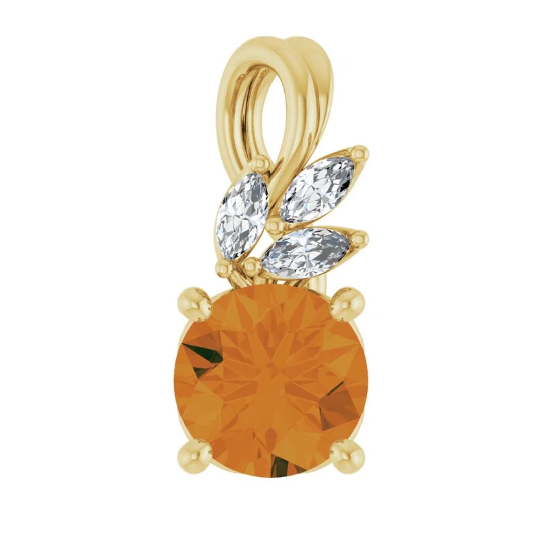 14K Yellow Natural Citrine and Diamond Pendant