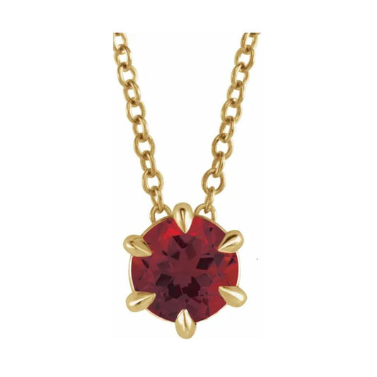 14K Yellow Natural Mozambique Garnet Solitaire Pendant/Necklace