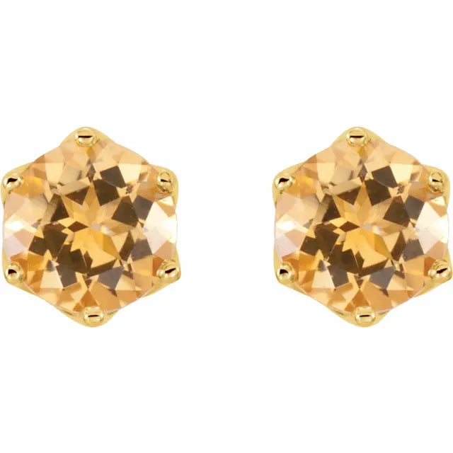 14K Gold Natural Citrine Stud Earrings