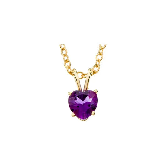 14K Gold Natural Amethyst Heart Necklace/Pendant