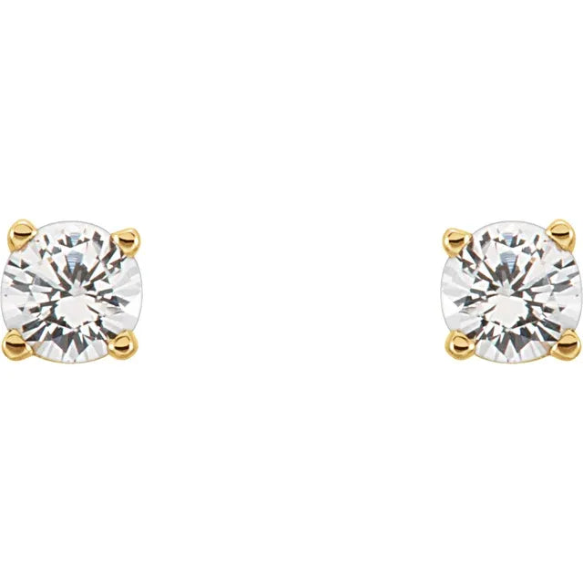 14K Gold Natural White Sapphire Youth Earrings