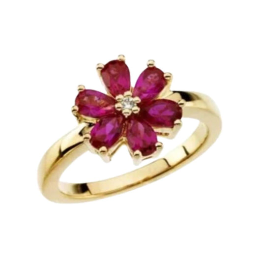 18K Gold Ruby Floral Ring