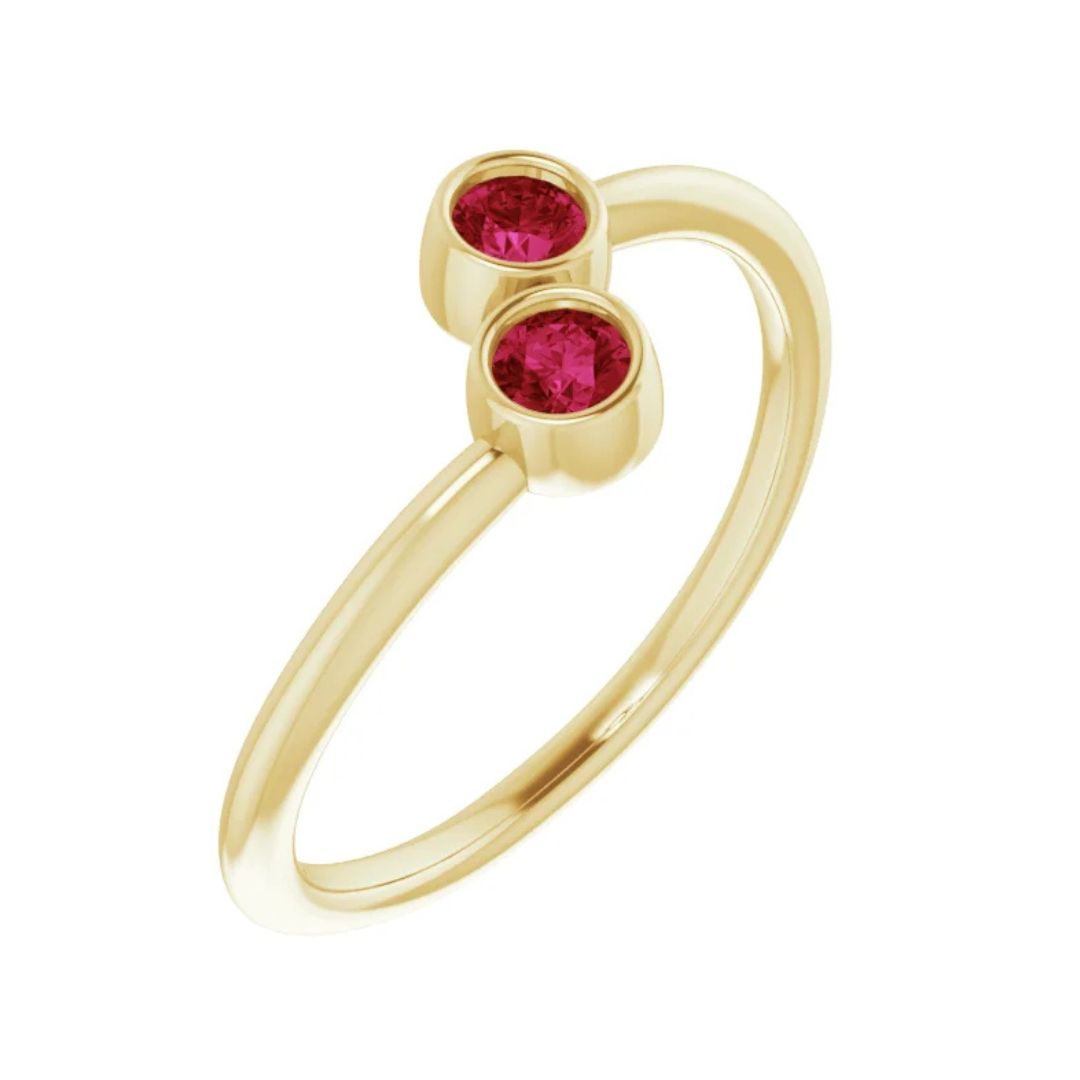 18K Gold Ruby Two Stone Ring