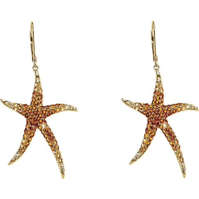 14K Gold Natural Madeira Citrine and Lime Quartz Starfish Earrings
