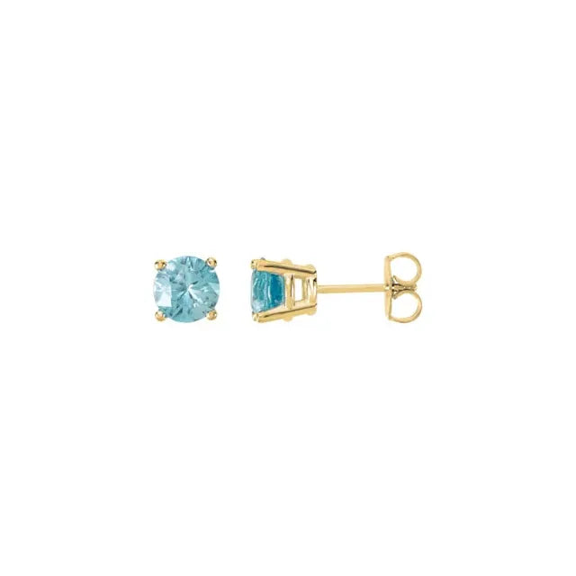 14K Gold Natural Blue Zircon Earrings