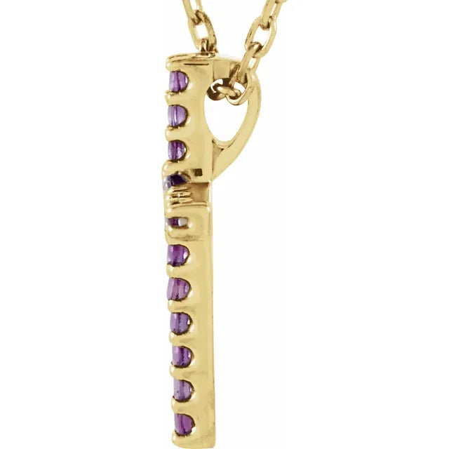 14K Gold Natural Amethyst Petite Cross Necklace/Pendant