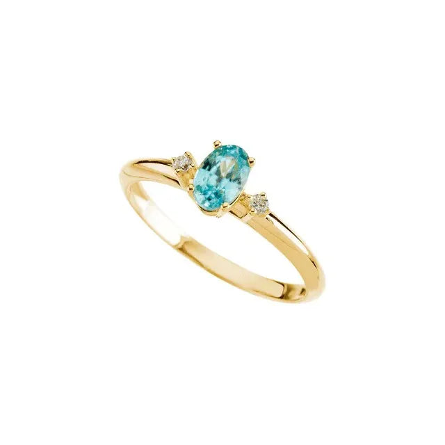14K Gold Natural Blue Zircon and Diamond Ring