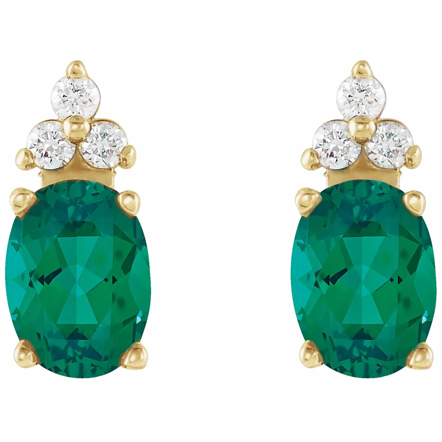 14K Gold Natural Emerald & Diamond Earrings