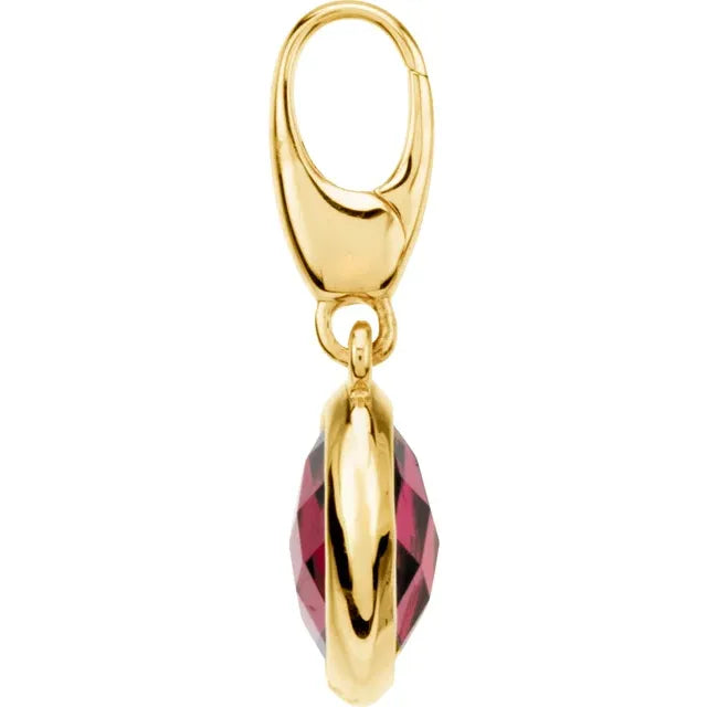 14K Gold Checkerboard Natural Rhodolite Garnet Charm