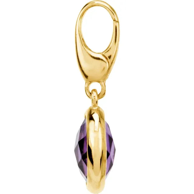 14K Gold Checkerboard Natural Amethyst Charm