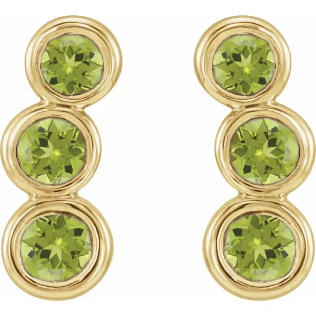 14K Gold Natural Peridot Ear Climbers