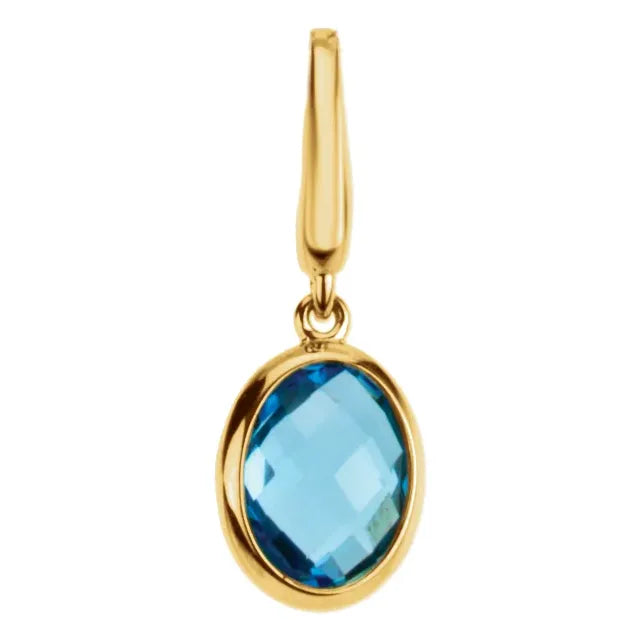 14K Gold Checkerboard Natural Swiss Blue Topaz Charm