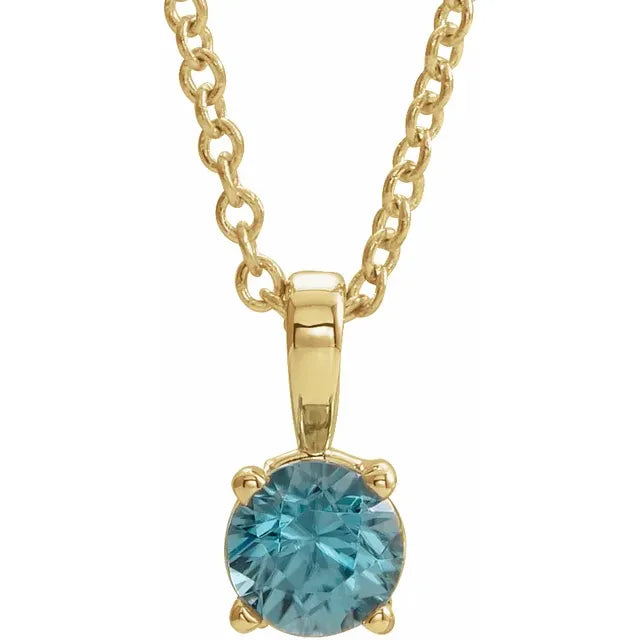 14K Gold Natural Blue Zircon Necklace