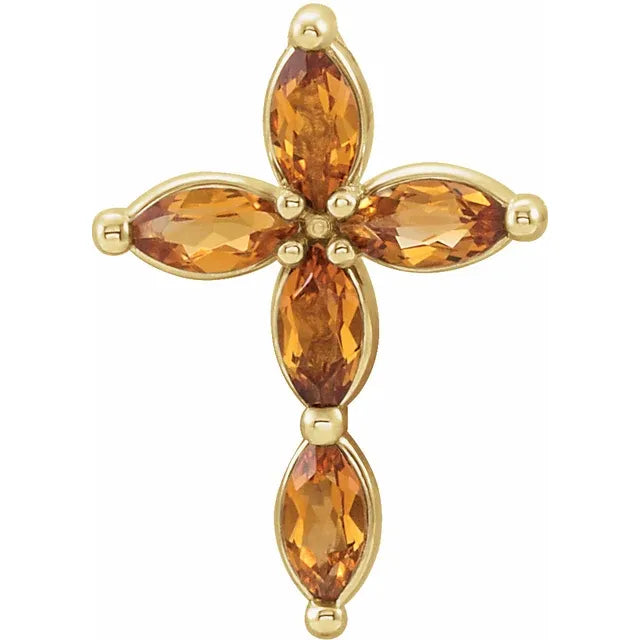 14K Gold Natural Citrine Cross Necklace/Pendant