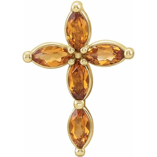 14K Gold Natural Citrine Cross Necklace/Pendant