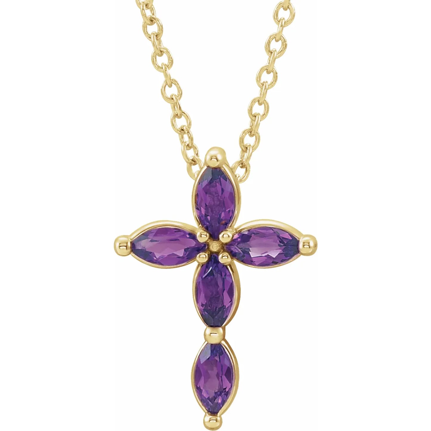 14K Gold Natural Amethyst Cross Necklace/Pendant