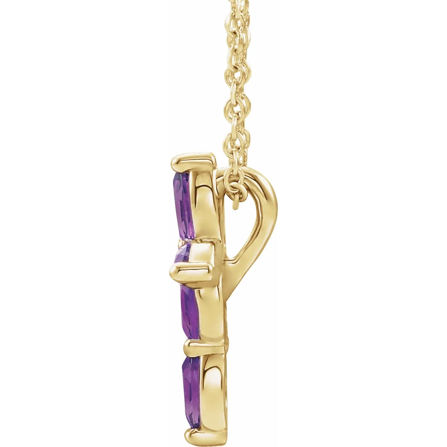 14K Gold Natural Amethyst Cross Necklace/Pendant