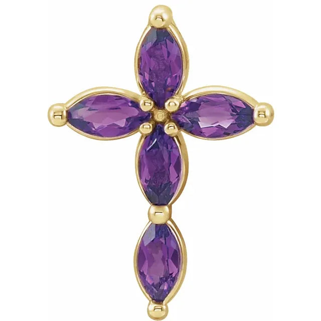 14K Gold Natural Amethyst Cross Necklace/Pendant