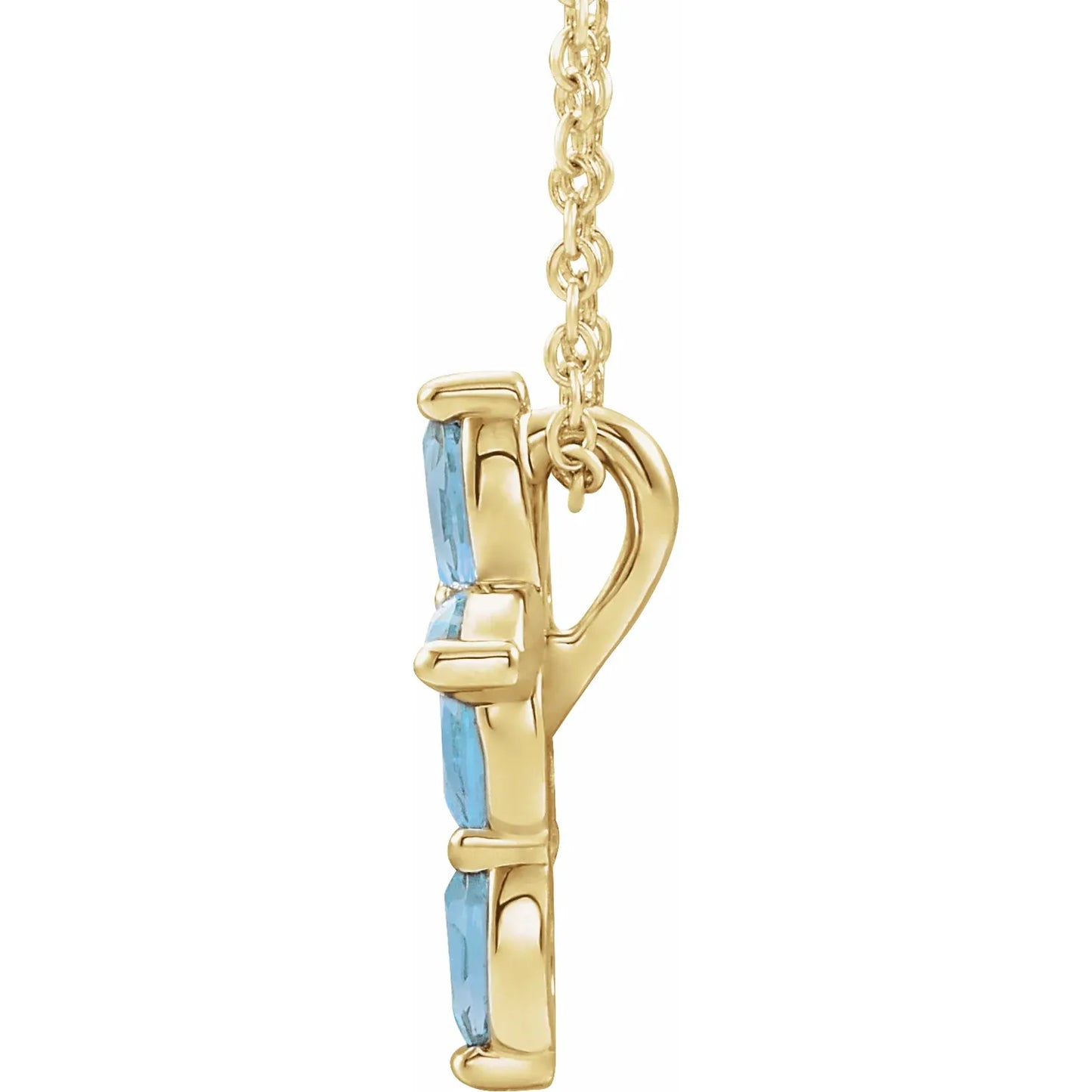 14K Gold Natural Aquamarine Cross Necklace/Pendant