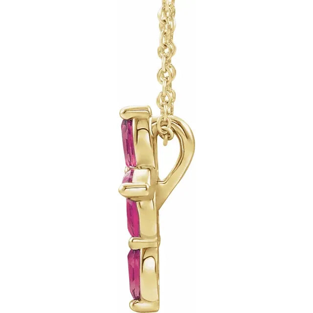 14K Gold Natural Pink Tourmaline Cross Necklace