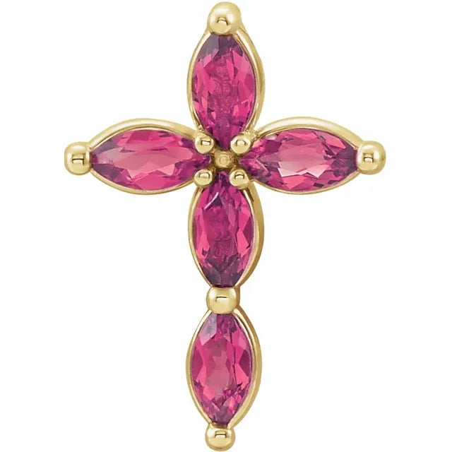 14K Gold Natural Pink Tourmaline Cross Necklace Bestseller