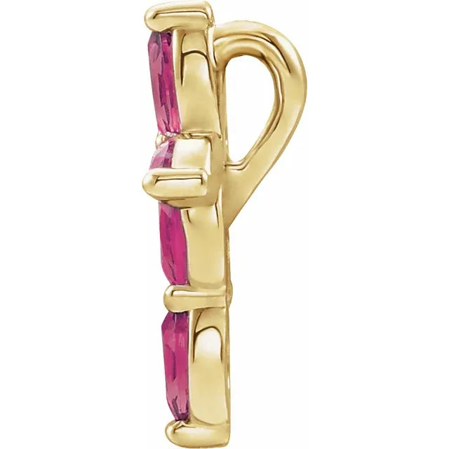 14K Gold Natural Pink Tourmaline Cross Necklace