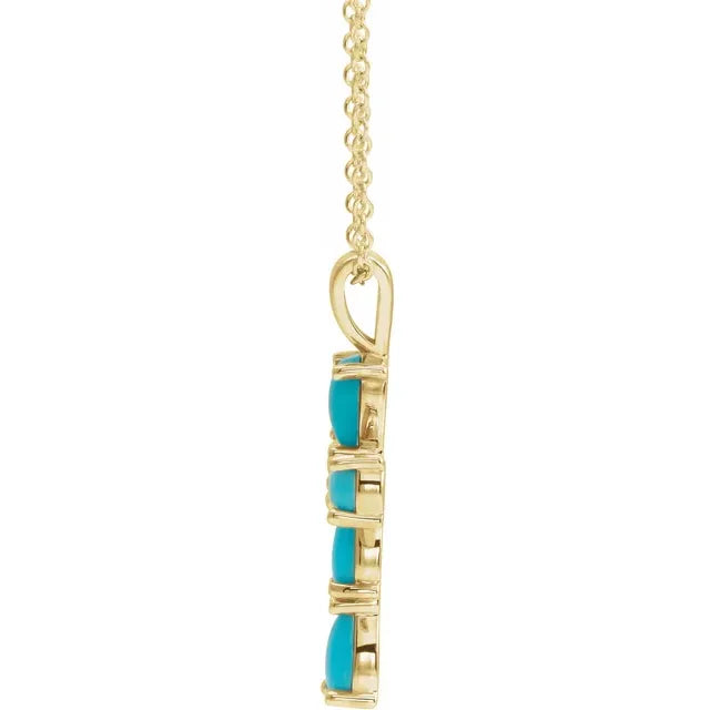 14K Gold Natural Turquoise Cross Necklace