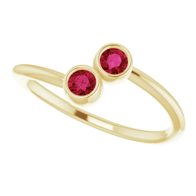 18K Gold Ruby Two Stone Ring