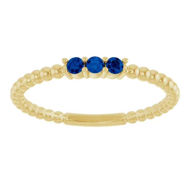 14K Gold Natural Blue Sapphire Beaded Ring