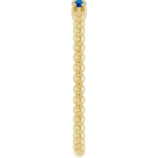 14K Gold Natural Blue Sapphire Beaded Ring